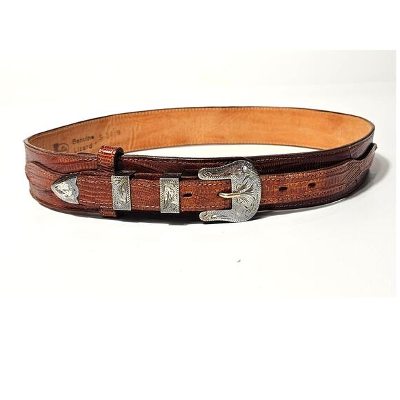 Vintage Justin brand lizard skin belt a ranger-style belt 28 - Picture 1 of 5